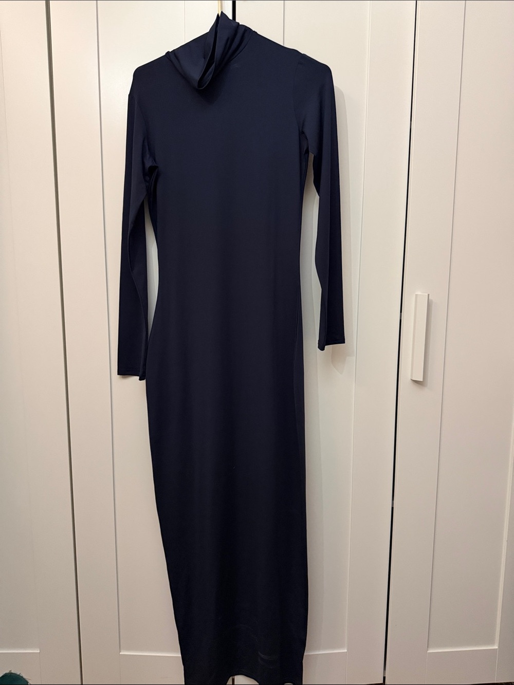 Classic Navy Long-Sleeve Turtleneck Maxi Dress